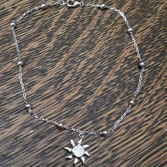 STERLING SILVER BEADED ANKLET WITH SUNBURST/CZ NWT - Picture 3 of 4